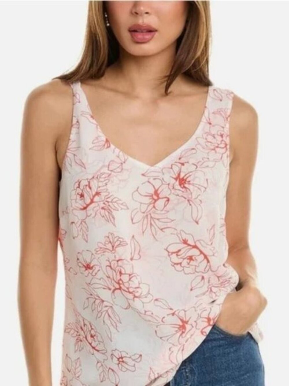 Cabi double v Stencil tank top blouse shirt cami floral red floaty chiffon new L
